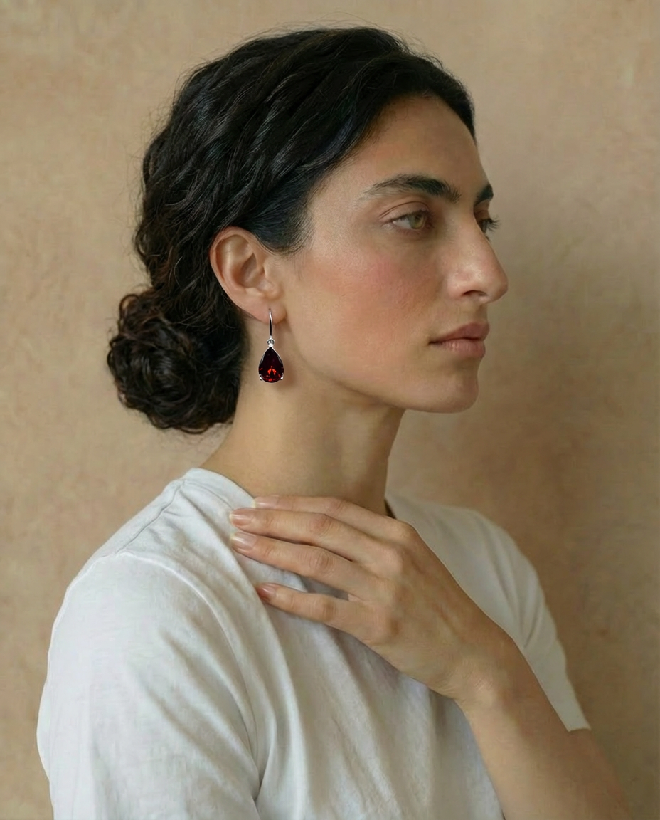 Natural Garnet drop Earring