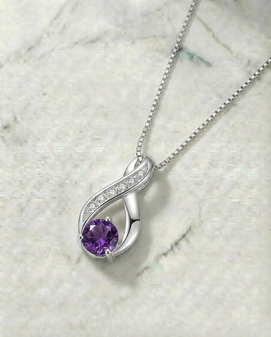 Natural Amethyst and Simulated Diamond Necklace