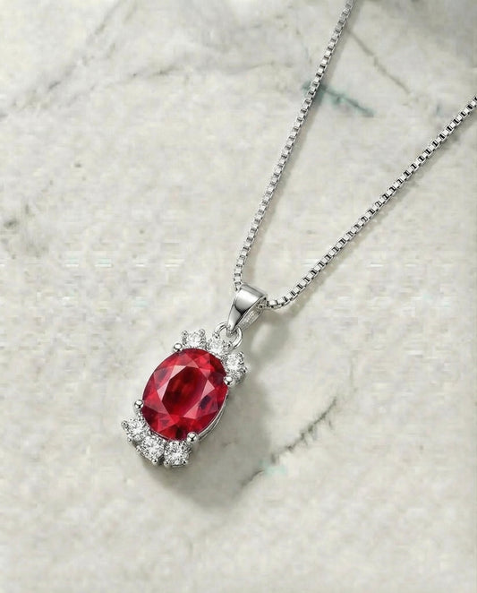 Natural Oval Garnet Necklace