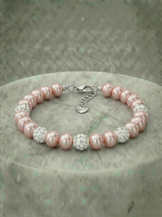 Real Peach Pearl and Zircon Bracelet