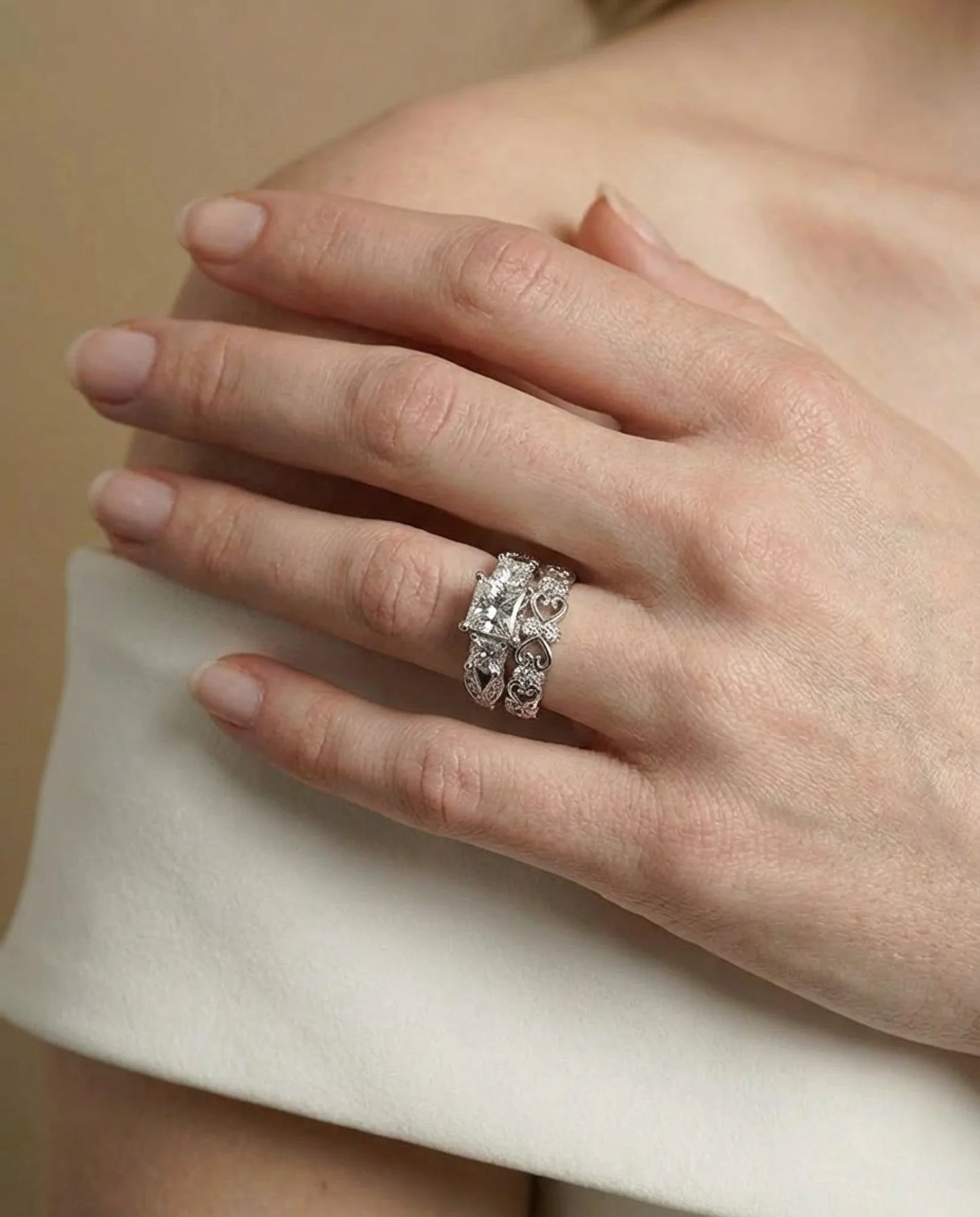 Simulated Diamond Topaz Duo Ring