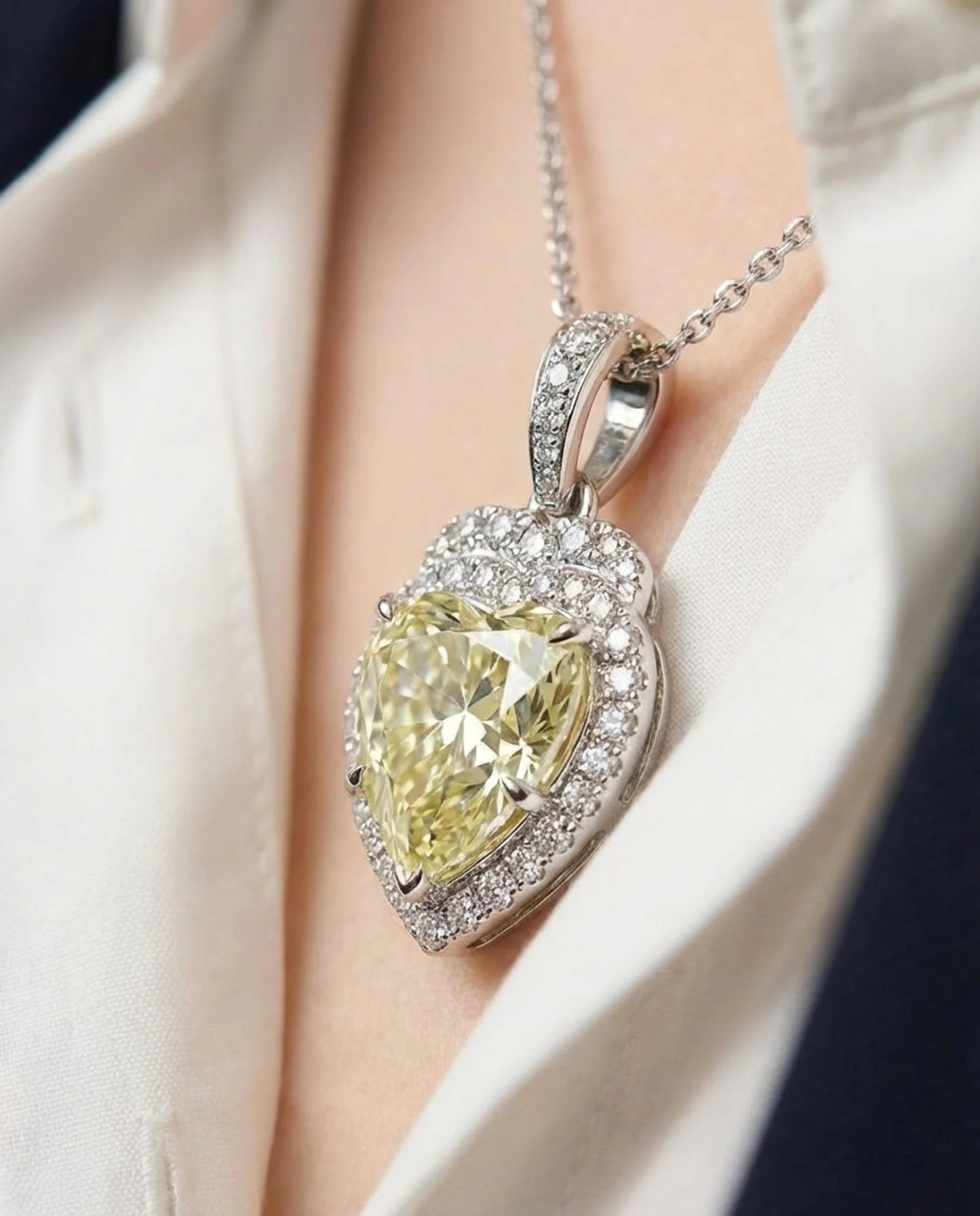 Real Lemon Topaz Diamond Necklace