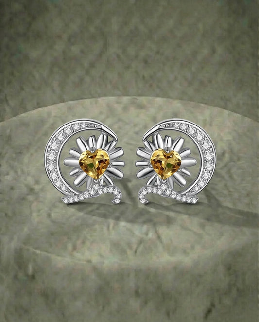 Echte Citrin-Sonnenblumen-Ohrringe