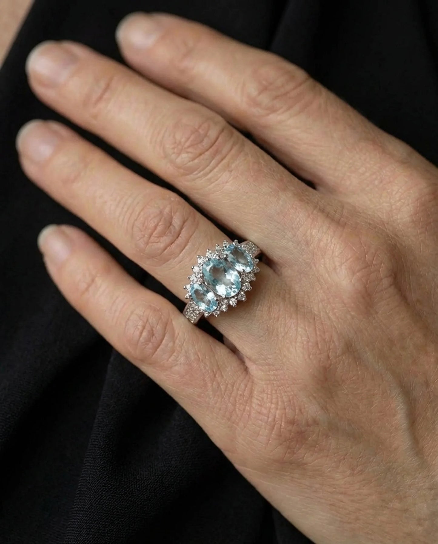 Real Topaz three stone Diamond Ring