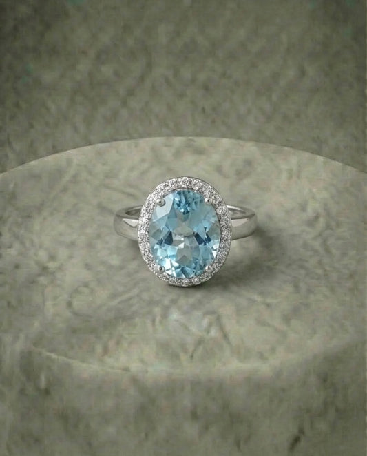 Real Big Topaz and Simulated Diamond Ring