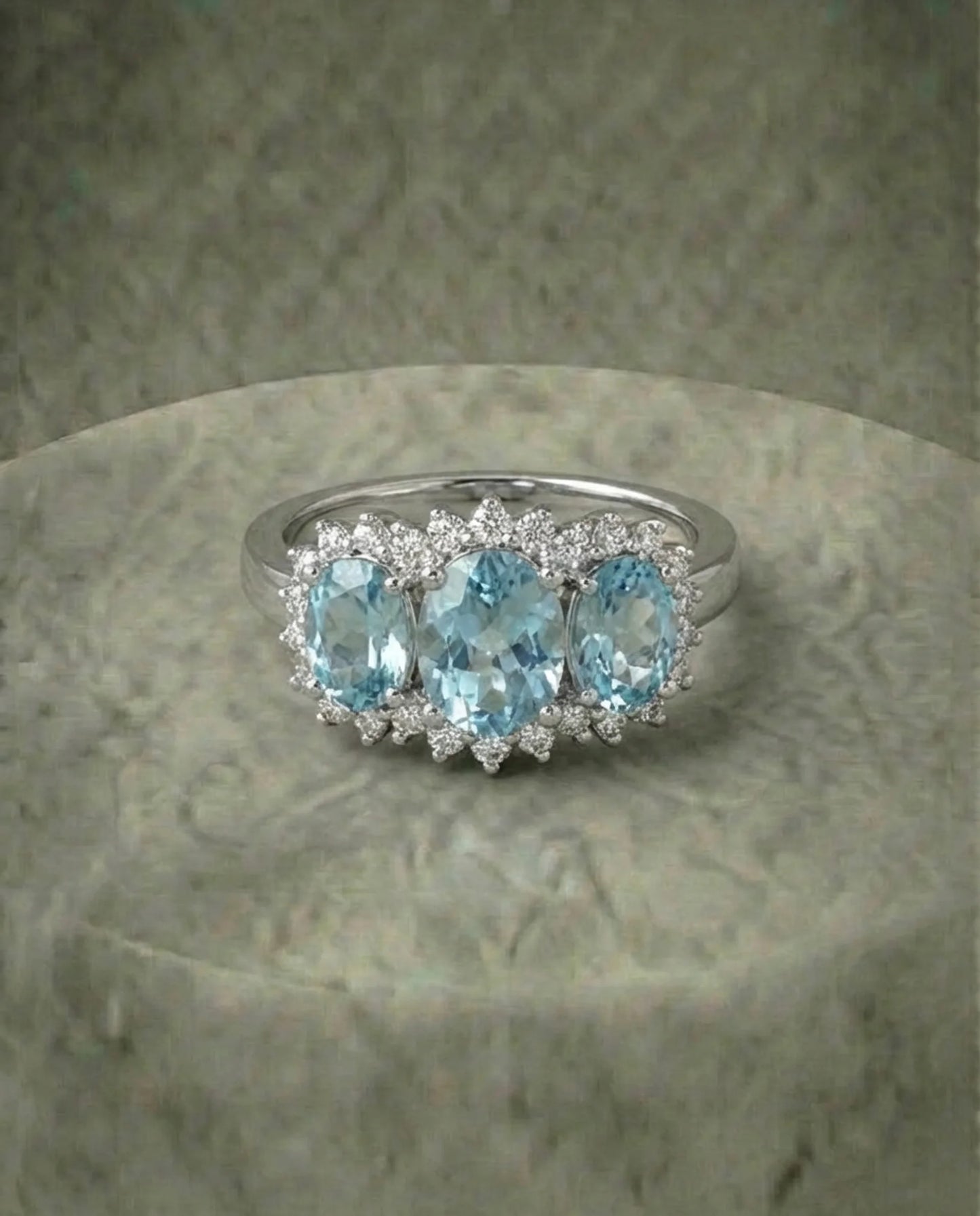 Real Topaz three stone Diamond Ring