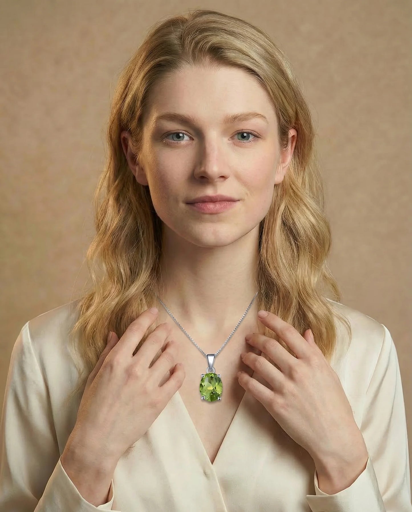 Real Peridot Pendant with simulated Diamonds