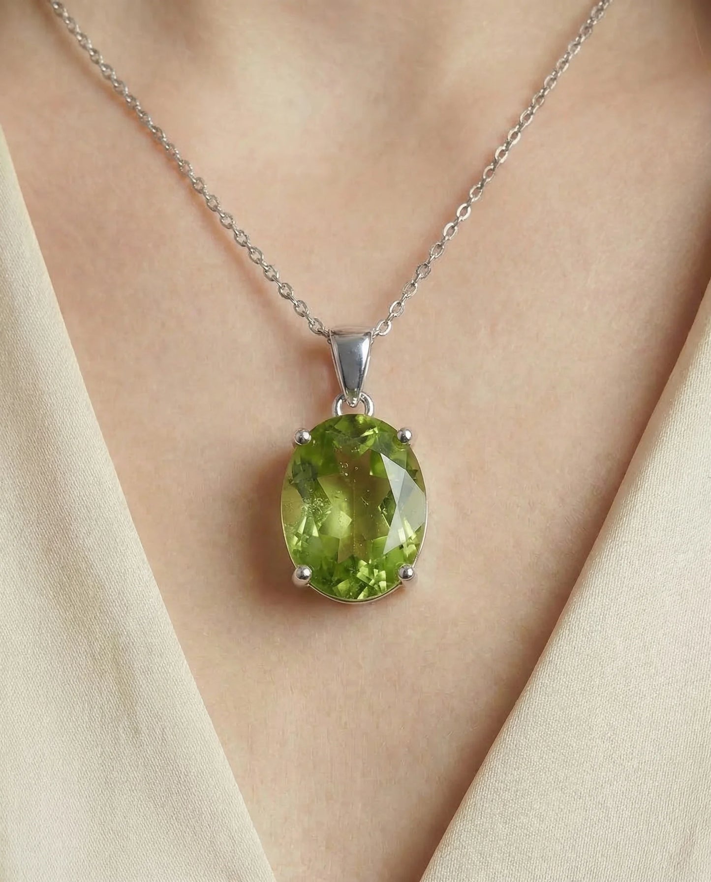 Real Peridot Pendant with simulated Diamonds