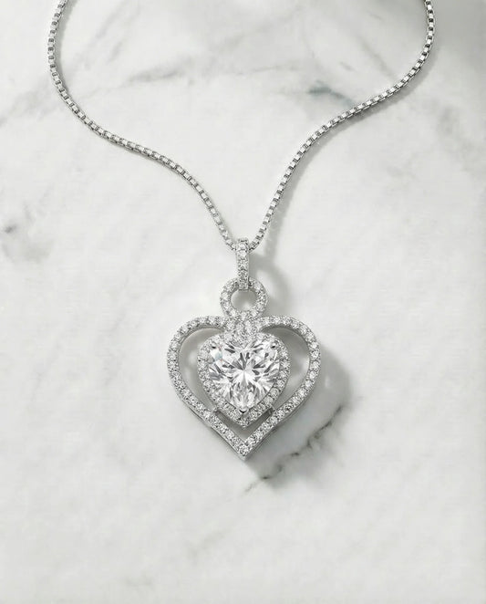 Simulated Diamond Large Heart Necklace