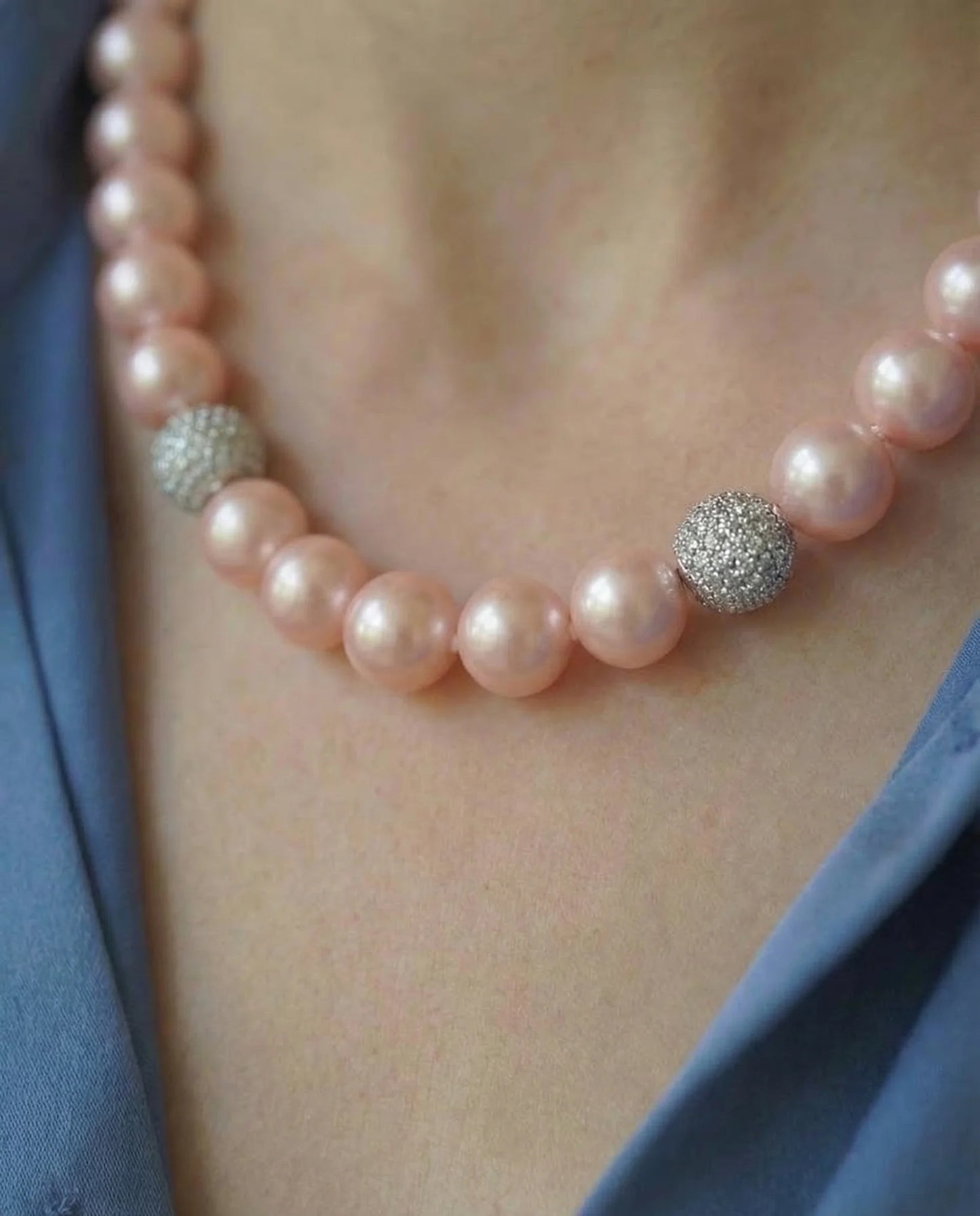 Real Pink Pearl and zircon Necklace