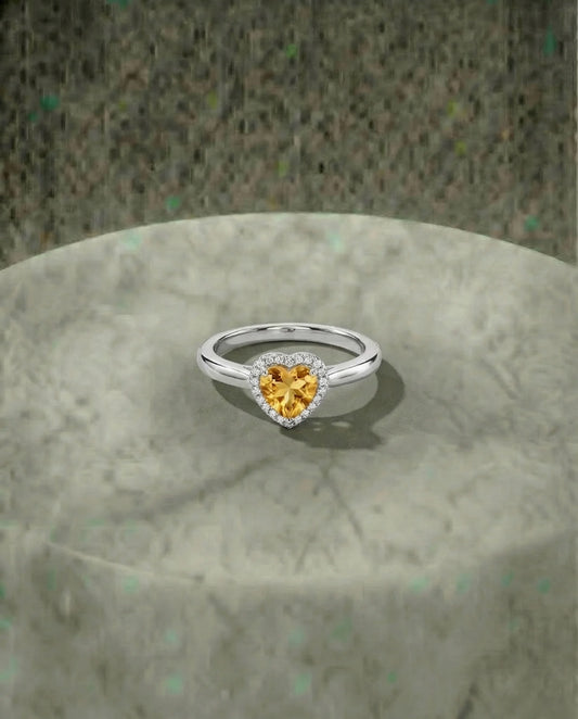 Real heart shaped citrine ring