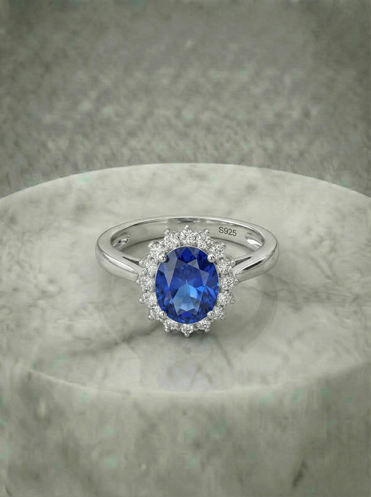 Real Sapphire and Simulated Diamond Ring