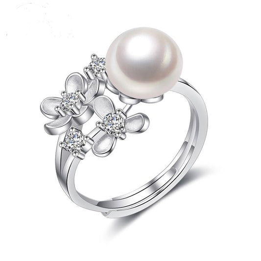 Real Pearl flower ring White