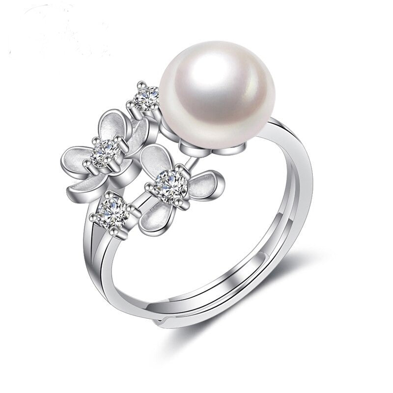 VINTAGE* 10k White Gold 6.5mm Real Pearl & Diamond Ring Size 6.75 | eBay