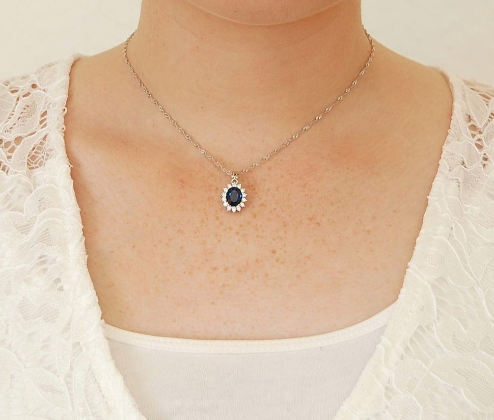 Blue Sapphire Oval Pendant Necklace