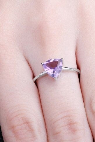 Real Amethyst Triangle Ring