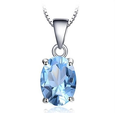 Natural Light Blue Oval Topaz Necklace