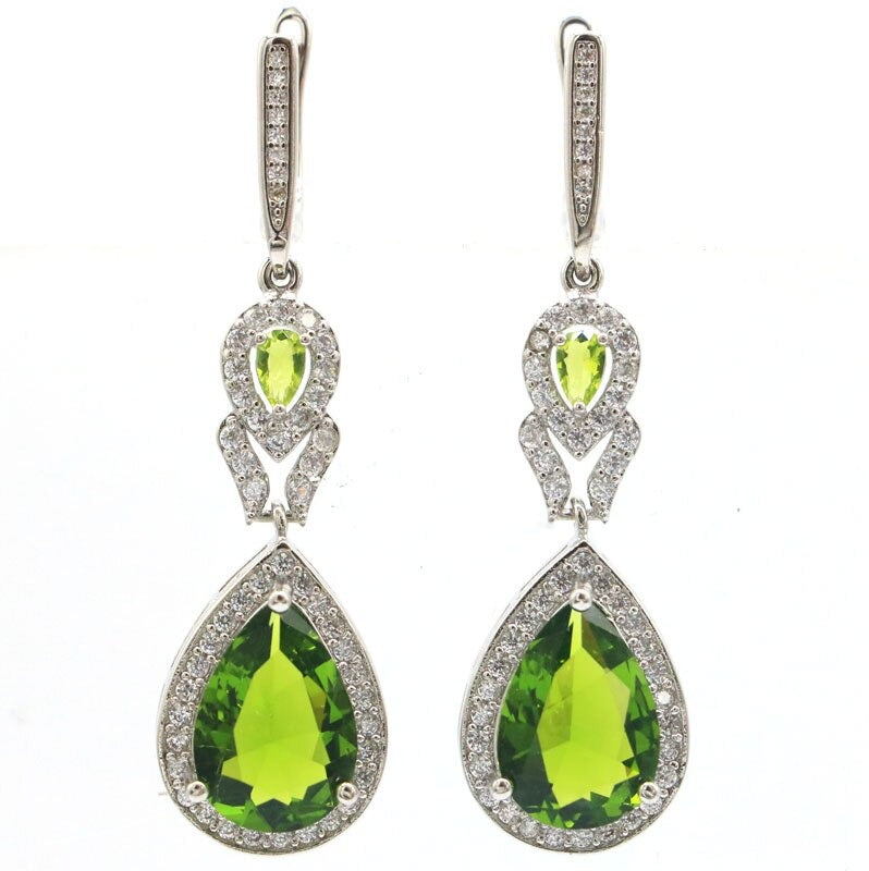 Natural Peridot Long Earrings