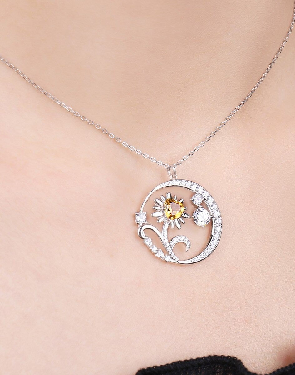 Real Citrine Sunflower Necklace