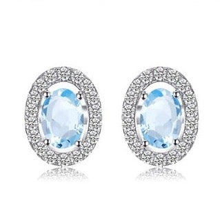 Natural Oval Blue Topaz Earrings