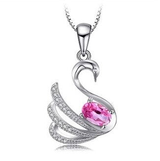 Natural Pink Topaz Swan Necklace